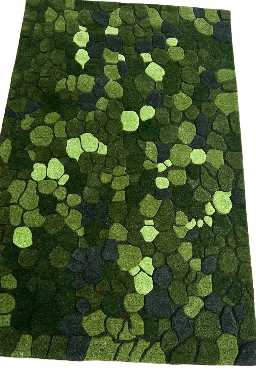 Modern Hand Tufted Wool Area Rug Moss Green Textured Pebble Rug Floral Carpet Soft Floor Rug For Home Decor