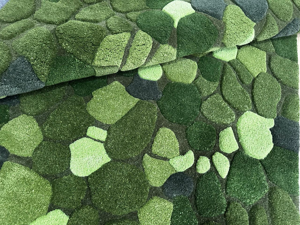 Modern Hand Tufted Wool Area Rug Moss Green Textured Pebble Rug Floral Carpet Soft Floor Rug For Home Decor