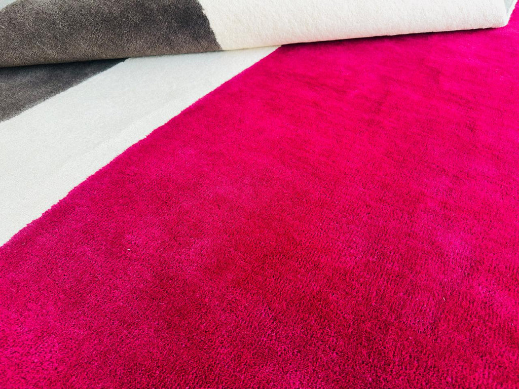 Modern Hand Tufted_ Abstract Pink Area Wool Rug For Living & Bedroom Stylish Brighten Neutral Interior Carpet