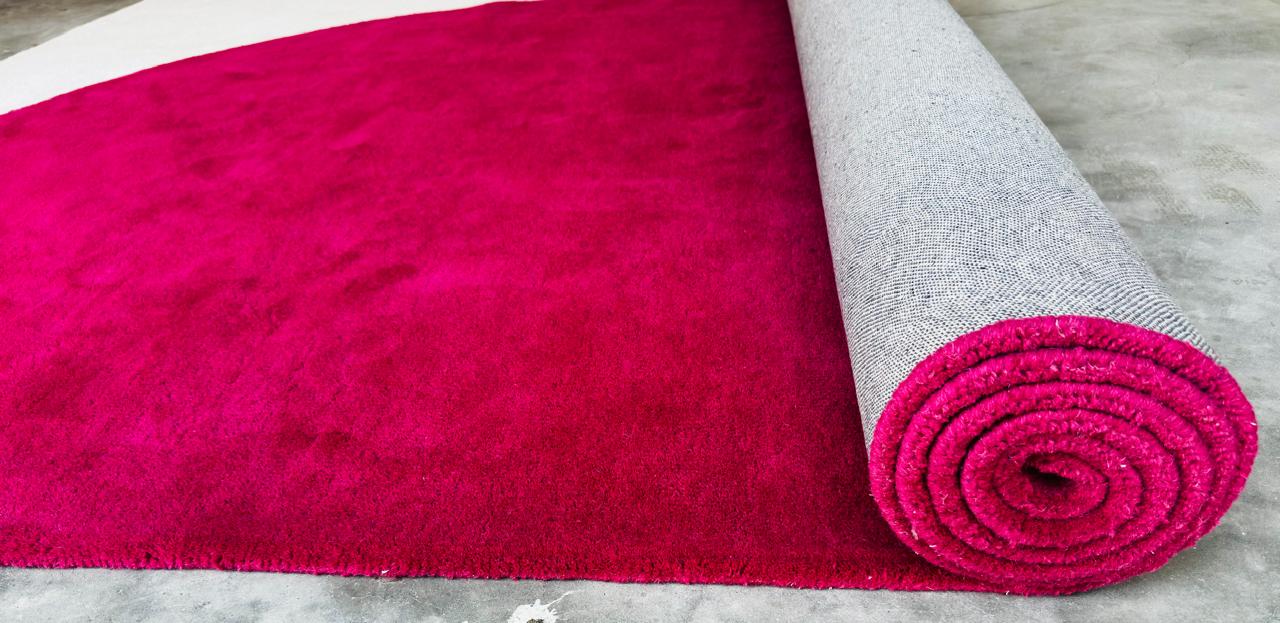 Modern Hand Tufted_ Abstract Pink Area Wool Rug For Living & Bedroom Stylish Brighten Neutral Interior Carpet