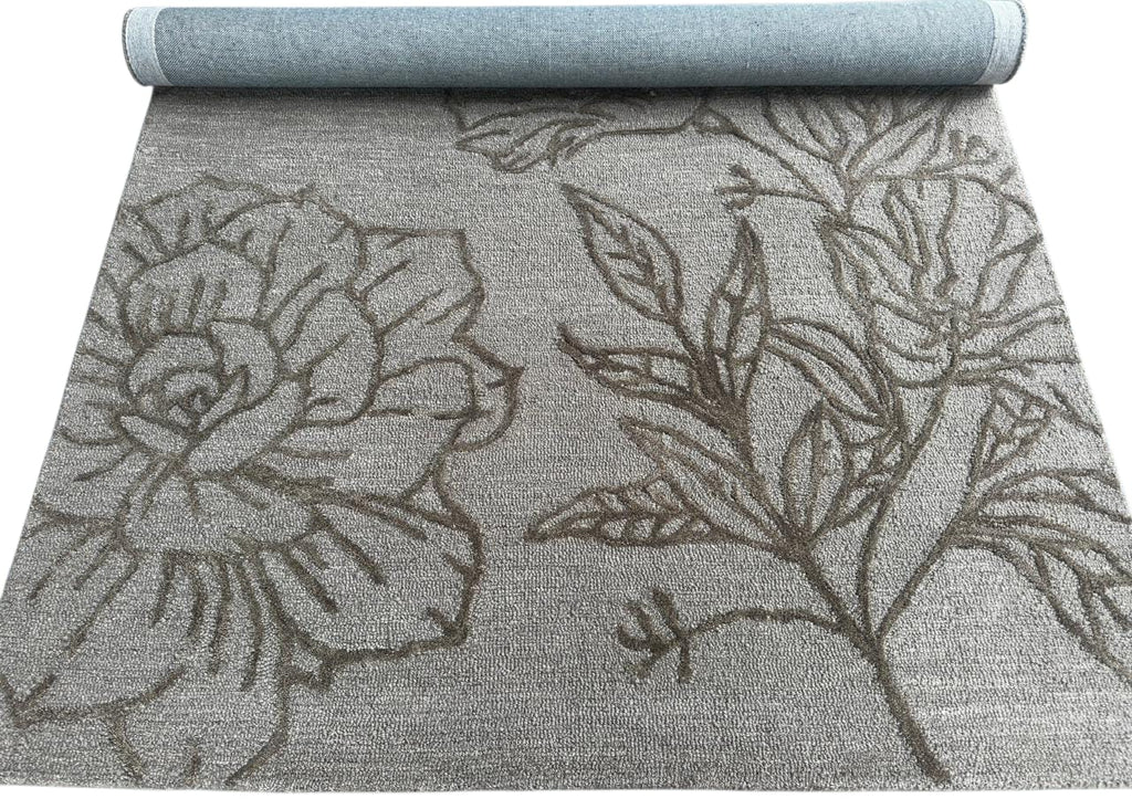 Hand Tufted Floral Gray Wool Rug – Modern Luxury Handmade Designer Area Rug for living Decor Carpet