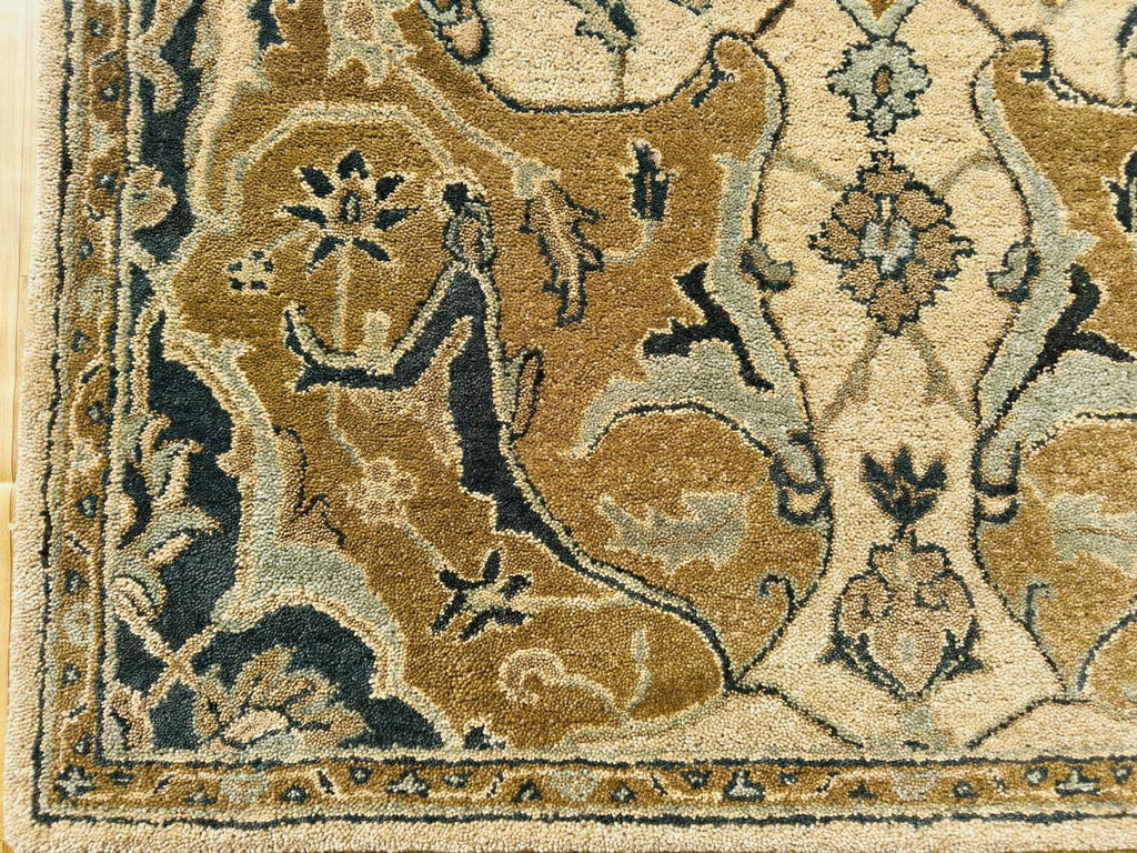 Traditional Hand-Tufted Wool Area Rug – Floral Beige Persian Antique Pattern Elegant Interior Carpet