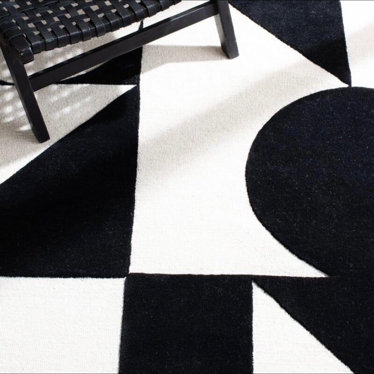 Hand Tufted Pure Wool Rug – Thick Geometric Area Carpet for Living Room Interior Décor