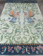 Handmade Wool Tufted Rug – Aria Design Green Bird & Floral Pattern, Elegant Decorative Home Accent