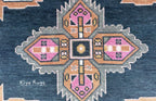 Navy Pink Oushak Rug: Hand-Knotted Turkish Floral Medallion