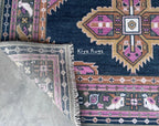 Navy Pink Oushak Rug: Hand-Knotted Turkish Floral Medallion