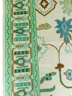 Sage Green Oushak Rug, 8x10 Ivory Hand-Tufted Woolen Carpet