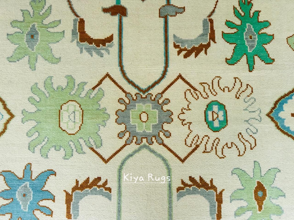 Sage Green Oushak Rug, 8x10 Ivory Hand-Tufted Woolen Carpet