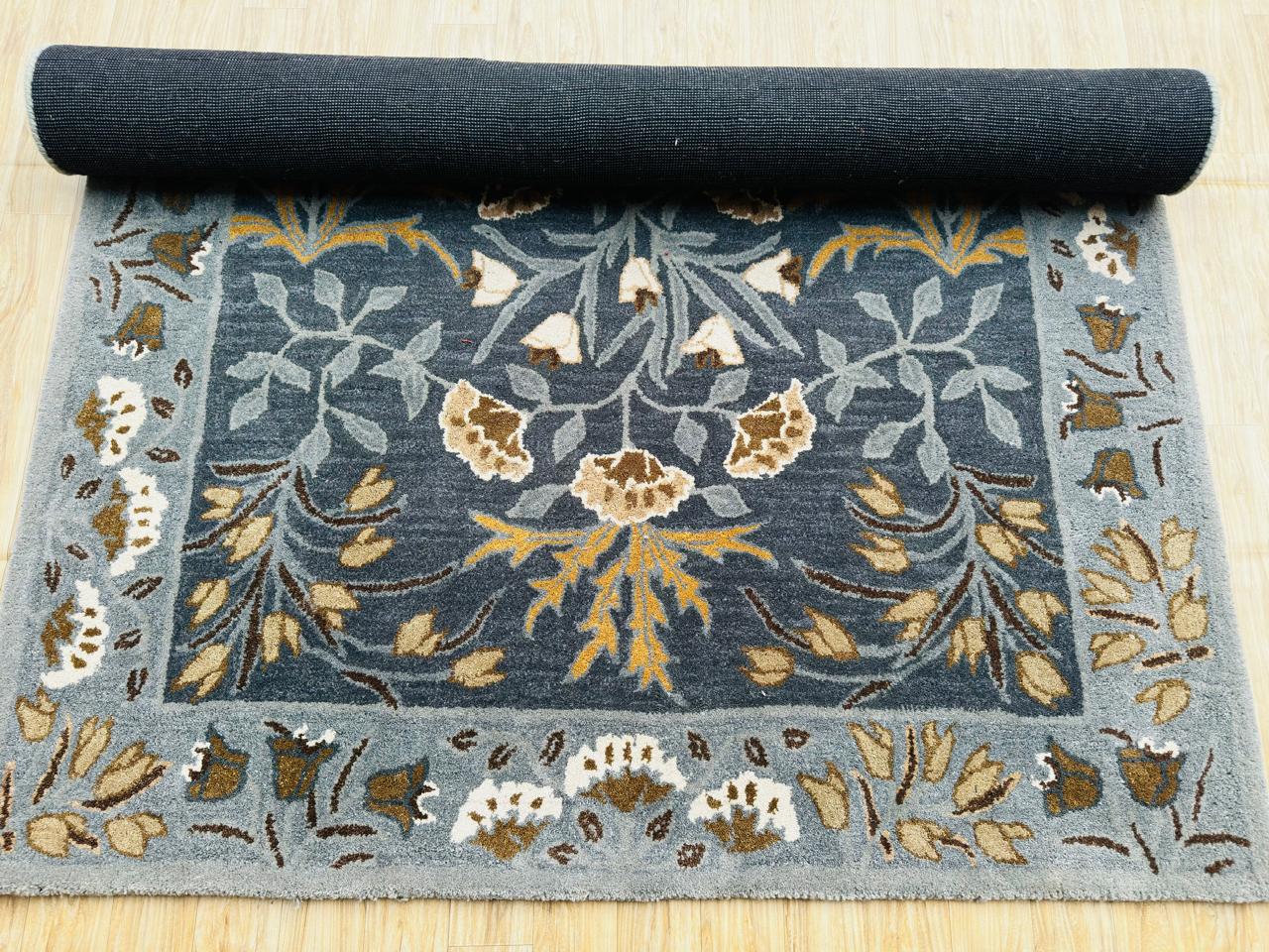 Hand knotted Navy Blue Wool Area Rug – Luxurious Kalin Stylish For Interior Carpet