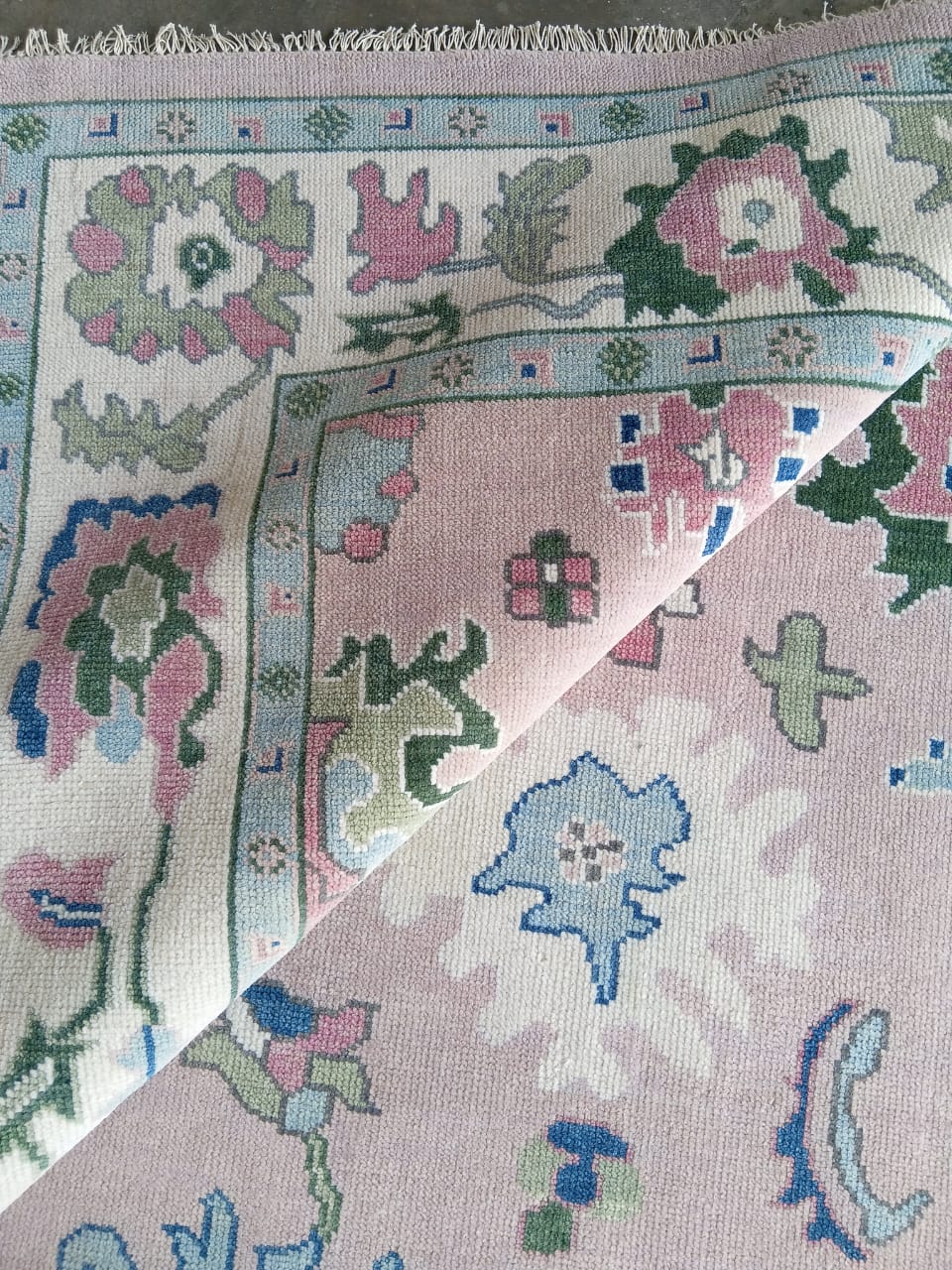 Pastel Oushak Rug, 8x10 Hand-Knotted Turkish Floral Wool Carpet