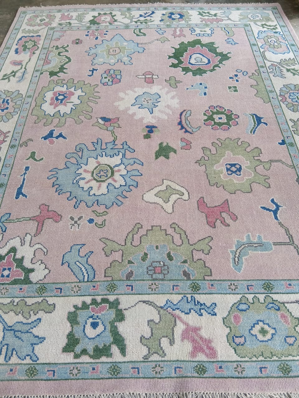 Pastel Oushak Rug, 8x10 Hand-Knotted Turkish Floral Wool Carpet