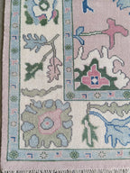 Pastel Oushak Rug, 8x10 Hand-Knotted Turkish Floral Wool Carpet