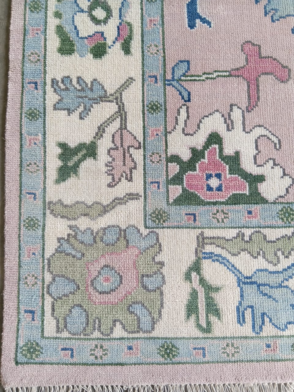 Pastel Oushak Rug, 8x10 Hand-Knotted Turkish Floral Wool Carpet