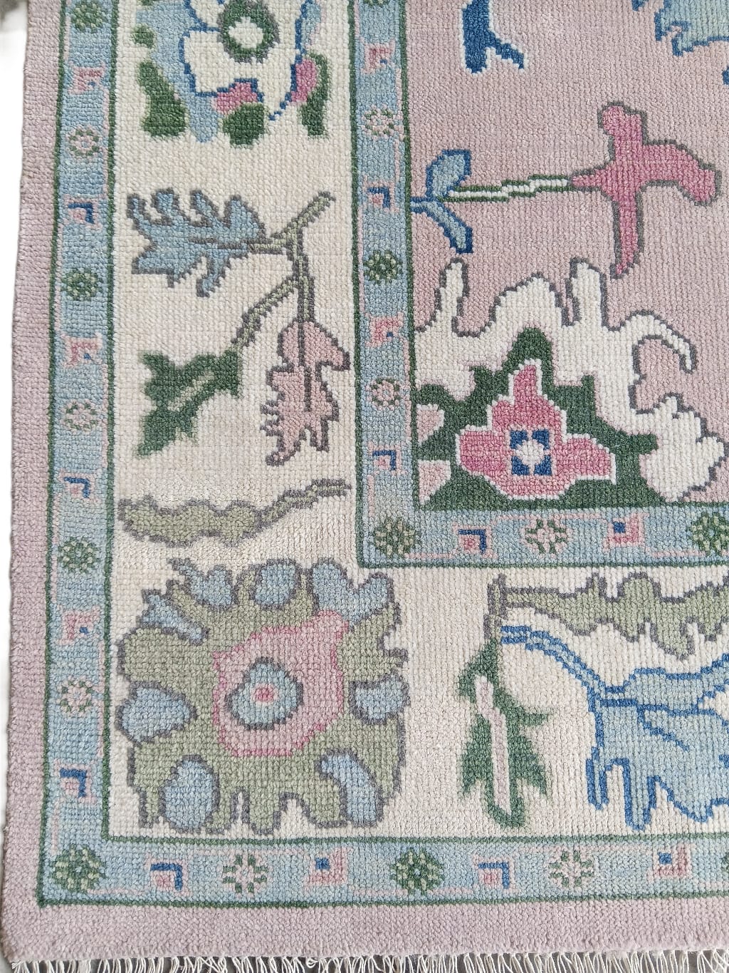 Pastel Oushak Rug, 8x10 Hand-Knotted Turkish Floral Wool Carpet