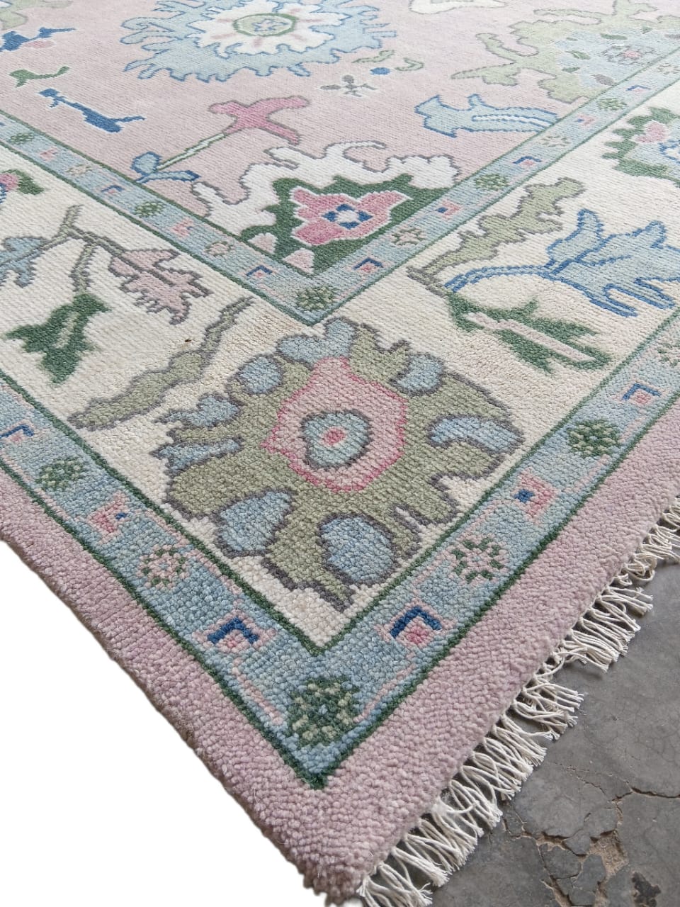 Pastel Oushak Rug, 8x10 Hand-Knotted Turkish Floral Wool Carpet