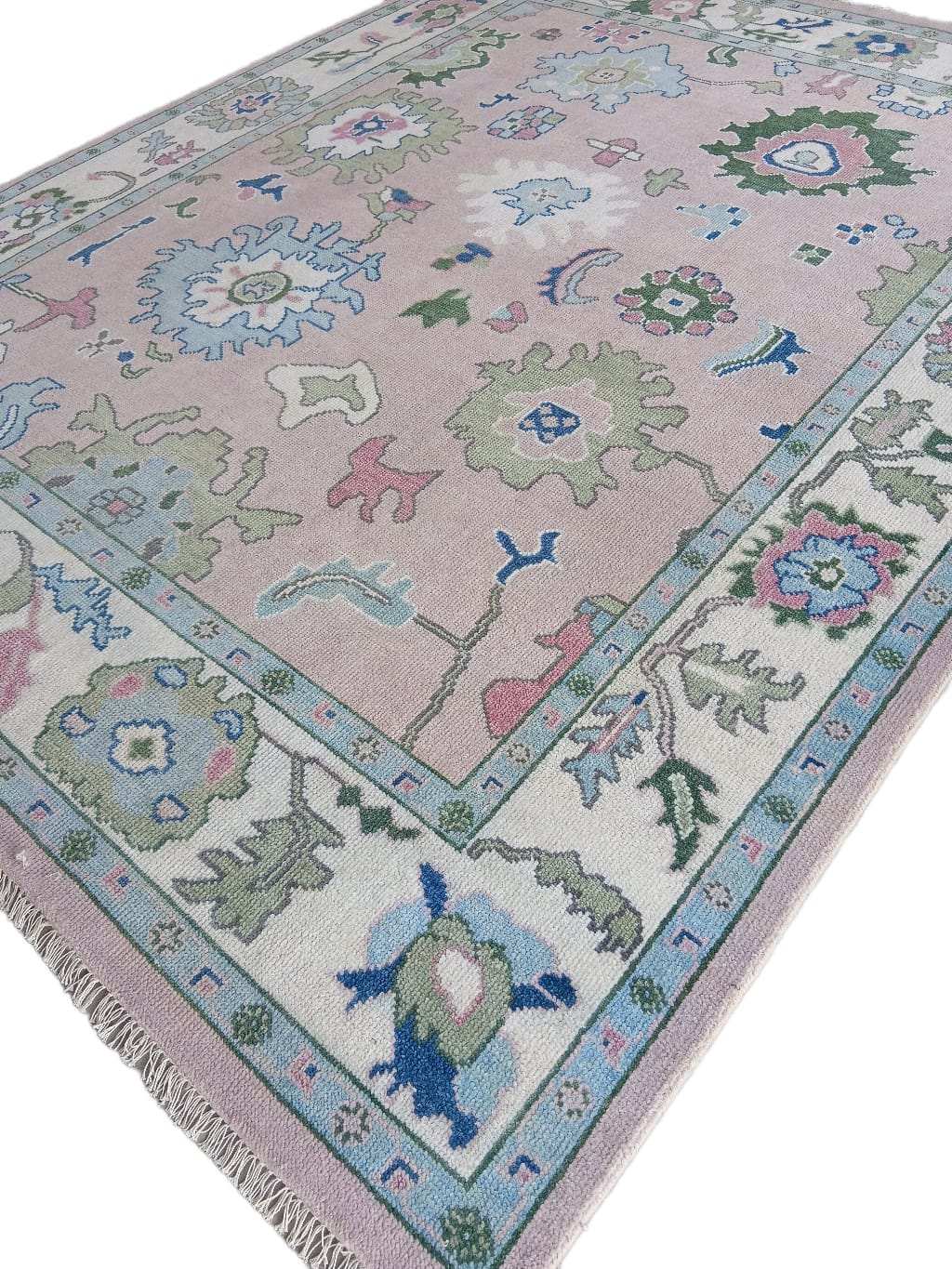 Pastel Oushak Rug, 8x10 Hand-Knotted Turkish Floral Wool Carpet