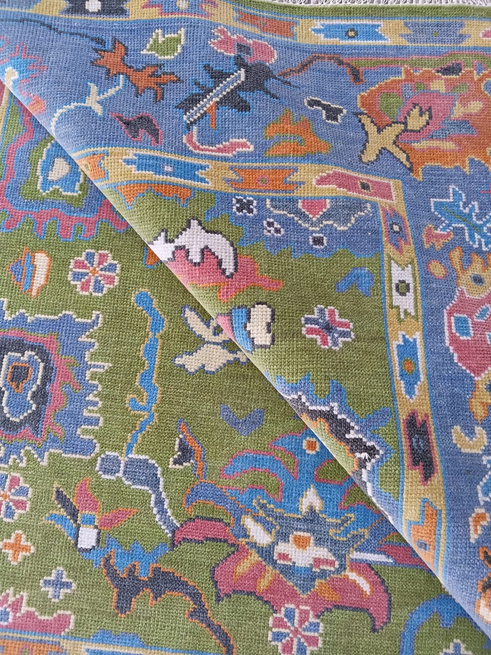Hand Tufted Wool Rug Lime Green Floral Modern Oushak