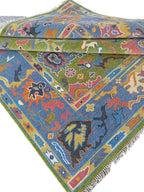 Hand Tufted Wool Rug Lime Green Floral Modern Oushak