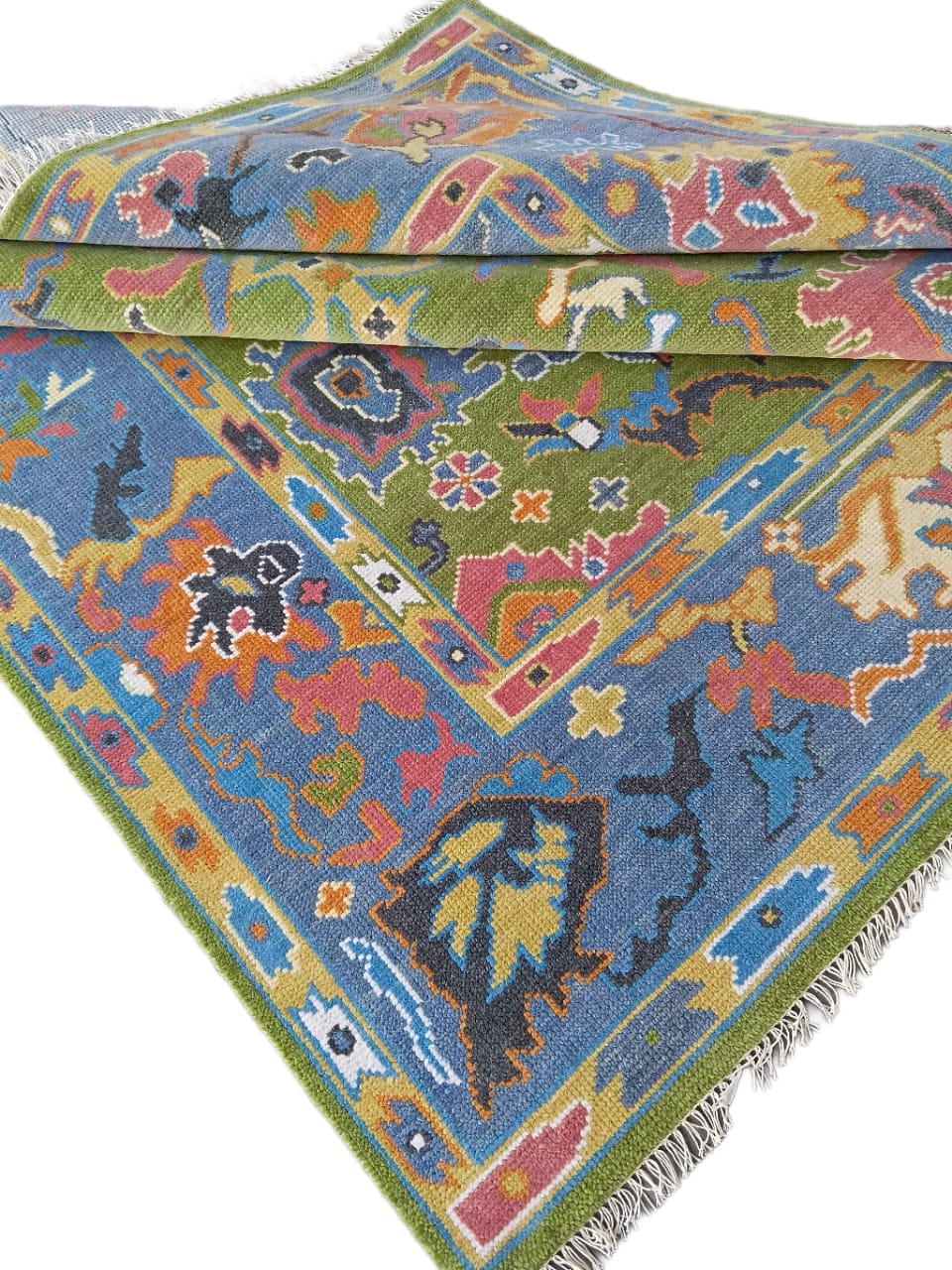 Hand Tufted Wool Rug Lime Green Floral Modern Oushak