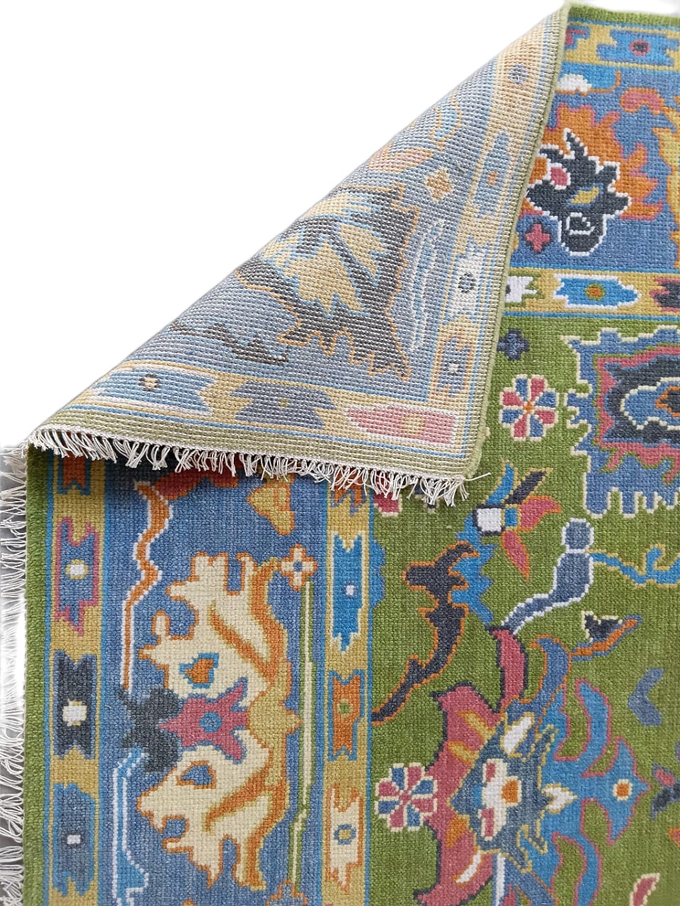 Hand Tufted Wool Rug Lime Green Floral Modern Oushak