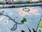 8x10 Blue Oushak Rug Hand Knotted Sage Green Pink Pastel Wool Area Carpet
