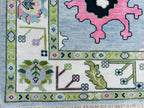8x10 Blue Oushak Rug Hand Knotted Sage Green Pink Pastel Wool Area Carpet