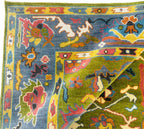 Hand Tufted Wool Rug Lime Green Floral Modern Oushak