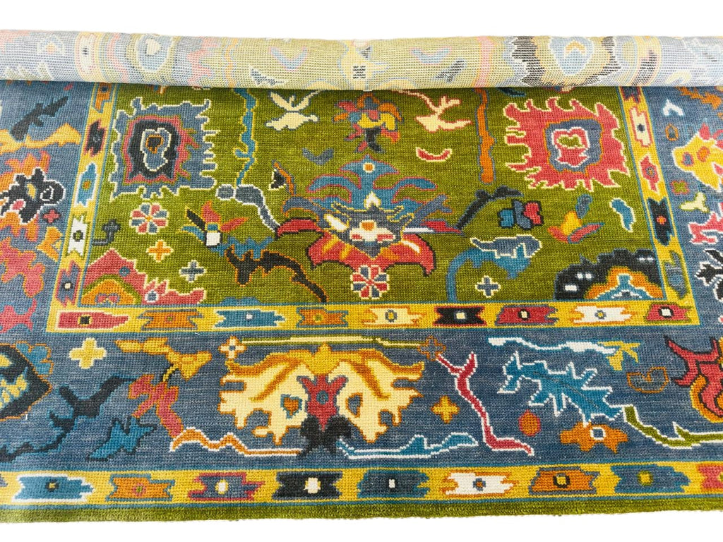 Hand Tufted Wool Rug Lime Green Floral Modern Oushak