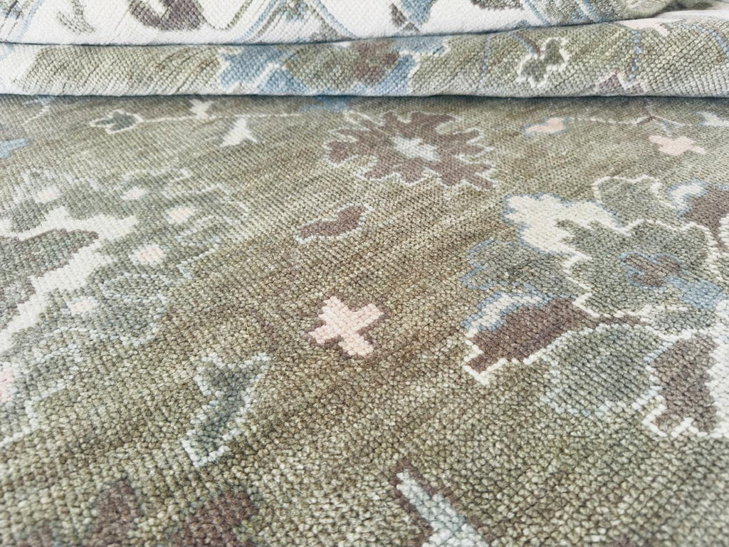 Muted Olive Brown Oushak Rug
