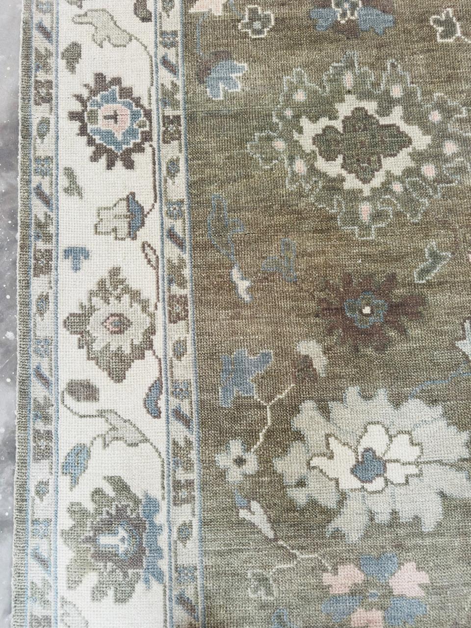 Muted Olive Brown Oushak Rug