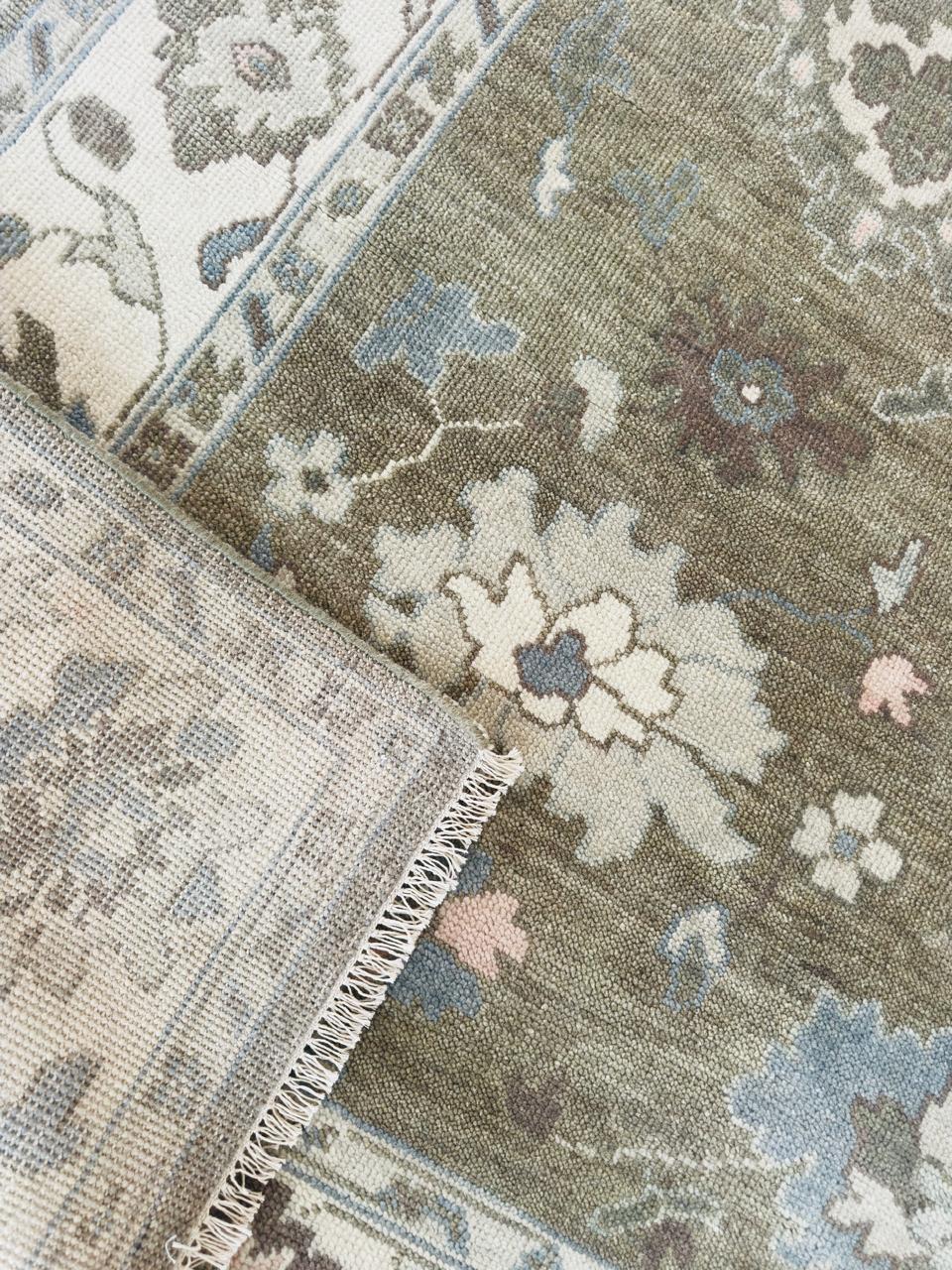Muted Olive Brown Oushak Rug