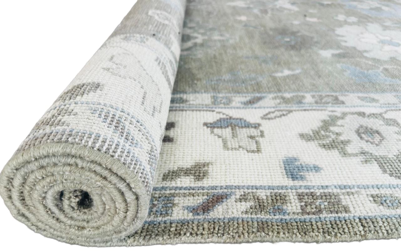 Muted Olive Brown Oushak Rug