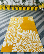 Modern Hand Tufted Wool Area Rug Mustard Yellow Ivory Floral Rectangular Carpet Soft Floor Rug For Home Office Decor.