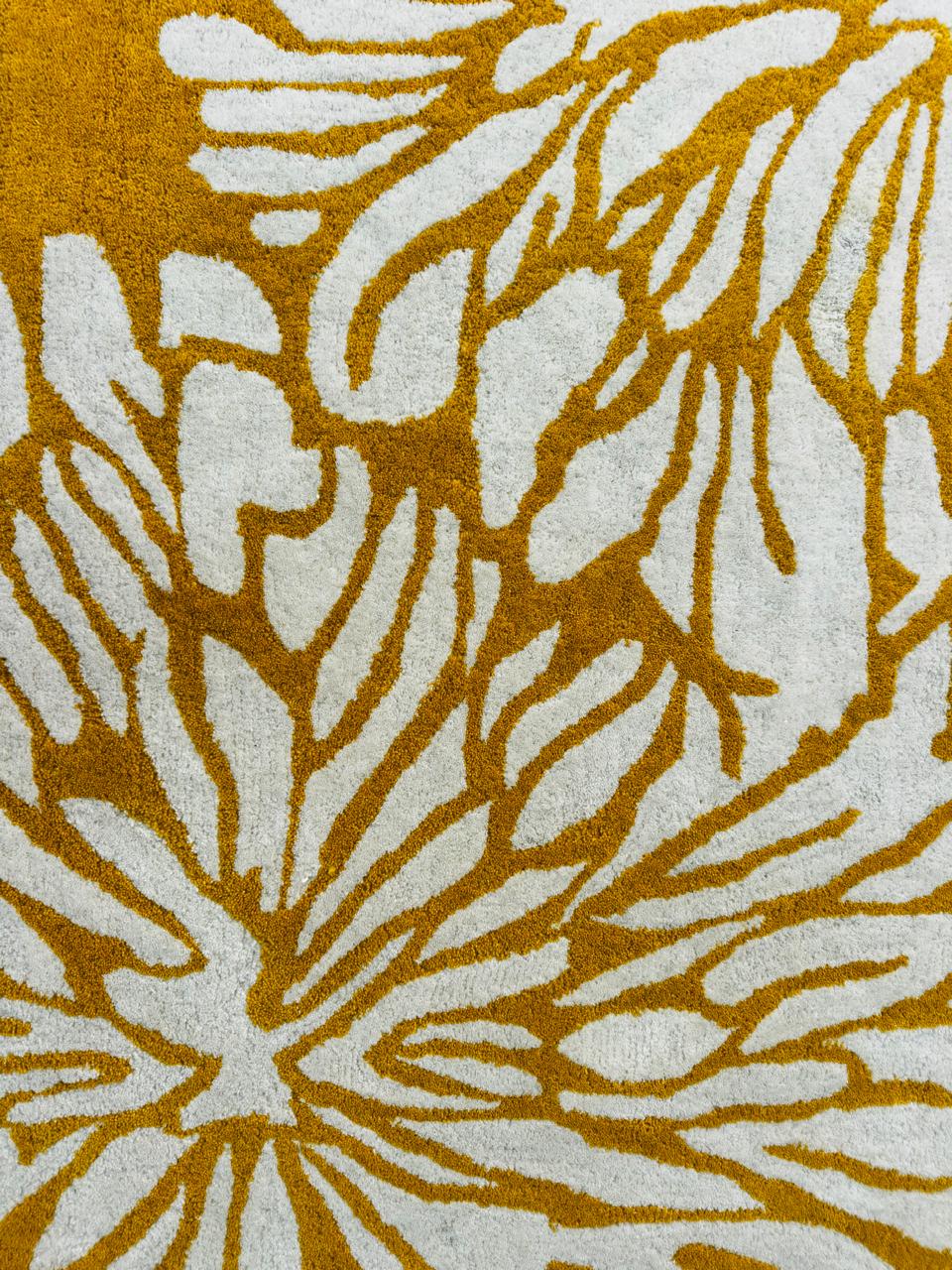 Modern Hand Tufted Wool Area Rug Mustard Yellow Ivory Floral Rectangular Carpet Soft Floor Rug For Home Office Decor.