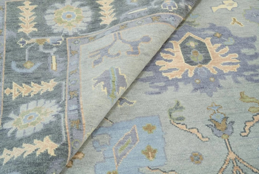 Hand-Knotted Oushak Rug – Elegant Grey & Pastel Classic Interior Area Rug
