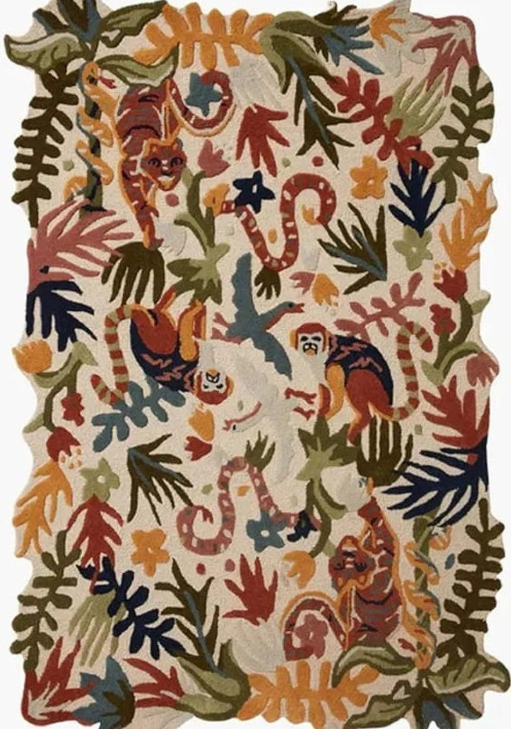Luxury Hand-Tufted New Zealand Wool Rug – Jungle Animal Design Area Carpet for Bold Home Décor