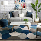 Luxury Hand-Tufted Wool Rug 8x10 – Blue & Beige Geometric Carpet for Modern Home Décor