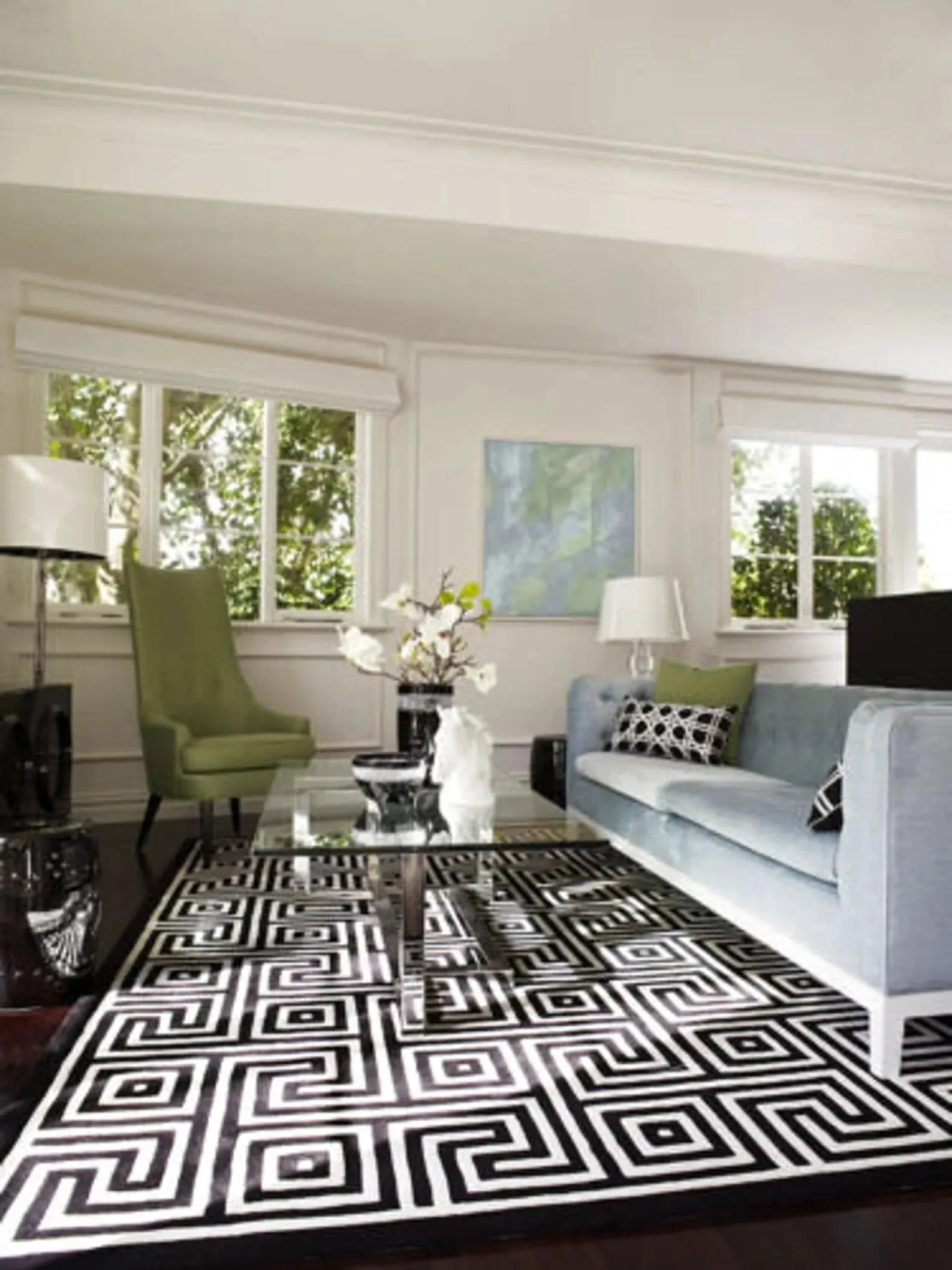 Luxury Hand-Tufted Wool Rug – Black & Beige Geometric Area Carpet for Modern Home Décor