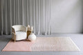 Handmade Abstract Wool Rug – Modern Pink & Beige Area Rug for Elegant Contemporary Décor