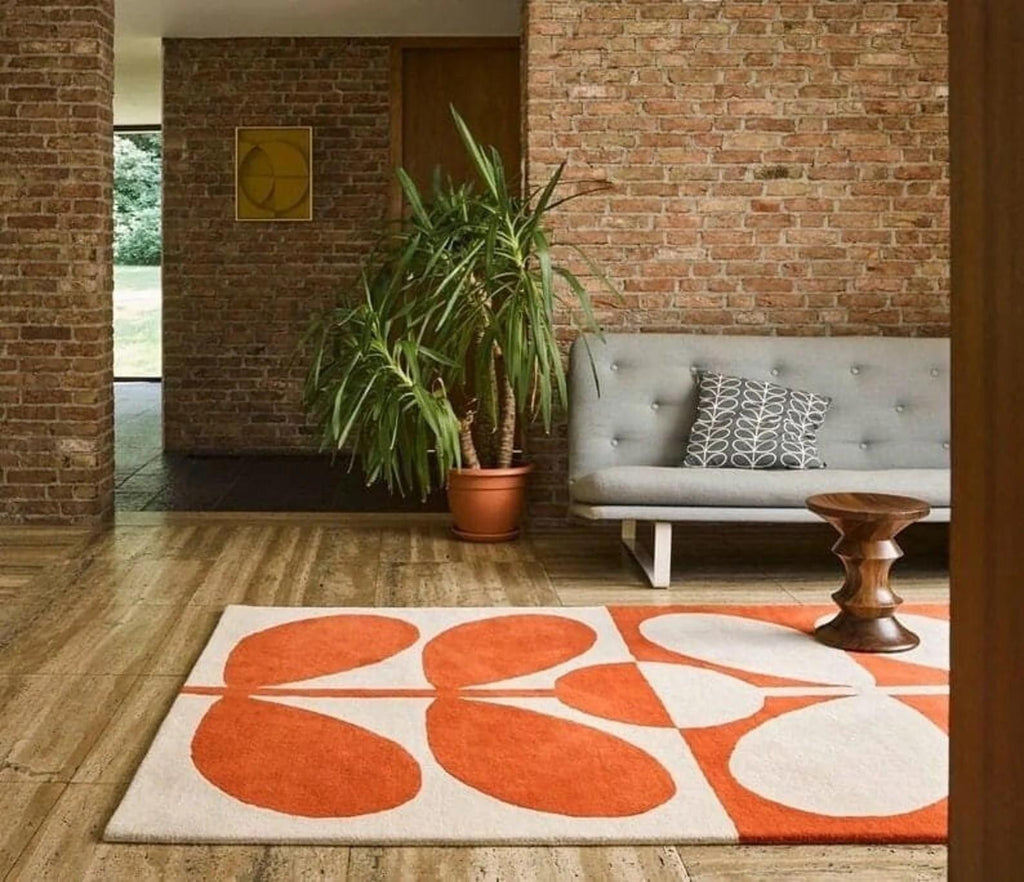 Hand-Tufted NZ Wool Rug – Orange & Beige Floral Area Rug for Elegant Home Décor