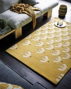 Hand Tufted Wool Bird Rug – Yellow Oushak Style Area Rug for Elegant Home Décor