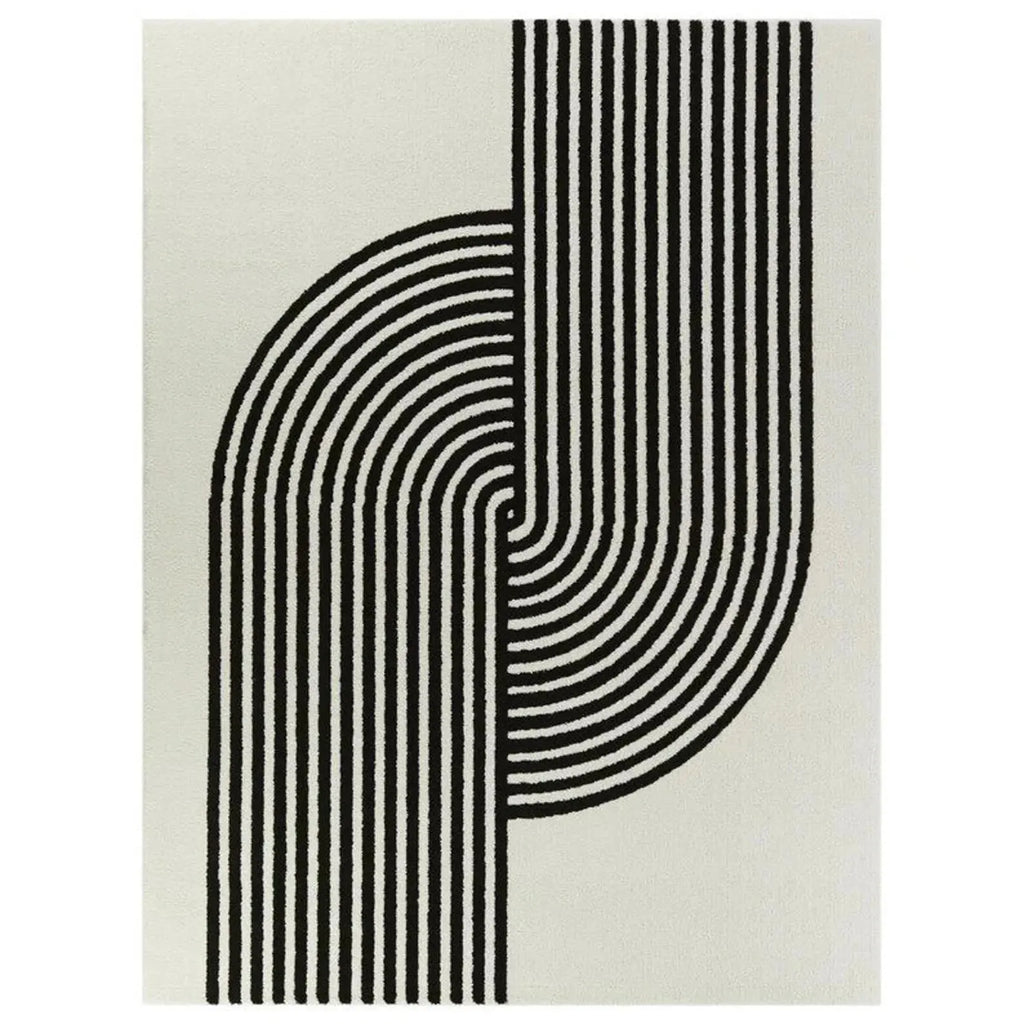 Hand-Tufted Black & White Geometric Wool Area Rug – Modern Abstract Carpet for Stylish Home Décor