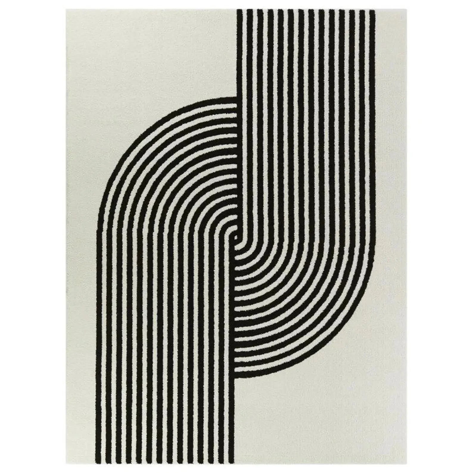 Hand-Tufted Black & White Geometric Wool Area Rug – Modern Abstract Carpet for Stylish Home Décor