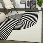 Hand-Tufted Black & White Geometric Wool Area Rug – Modern Abstract Carpet for Stylish Home Décor