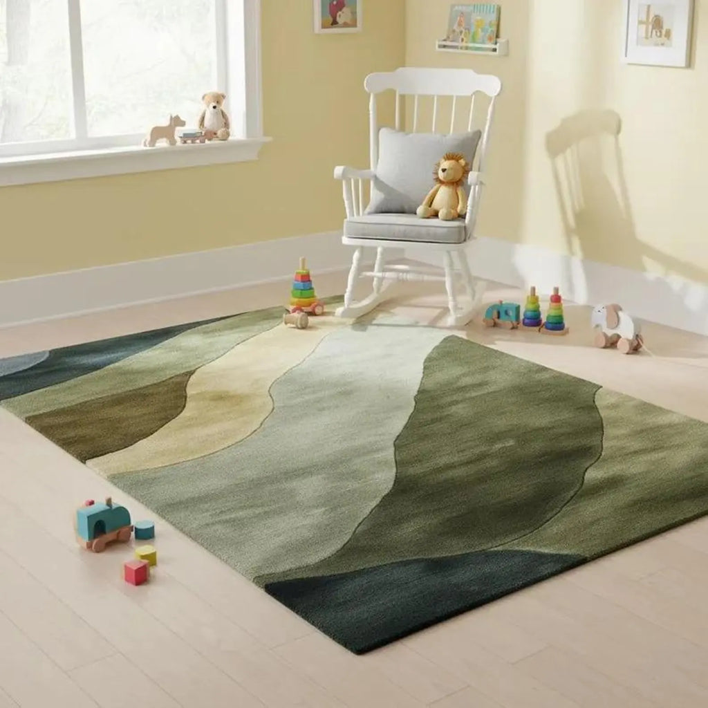 Hand-Tufted Wool Area Rug – Nature-Inspired Green Landscape Design