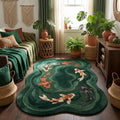Hand-Tufted Koi Fish Wool Rug – Green Artistic Area Rug for Modern & Japandi Interiors