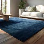 Luxurious Plush Navy Blue Area Rug – Hand-Tufted Wool Rug for Living Room & Bedroom
