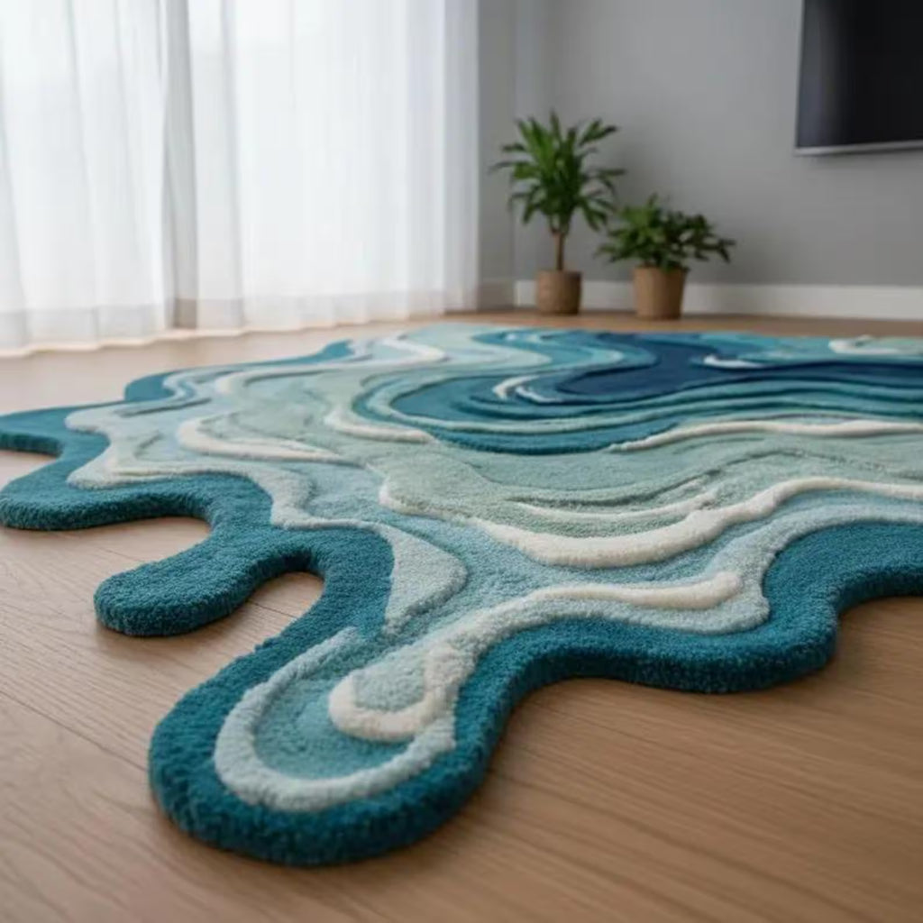 Hand-Tufted Abstract Melting Rug – Modern Irregular Shape Wool Area Rug