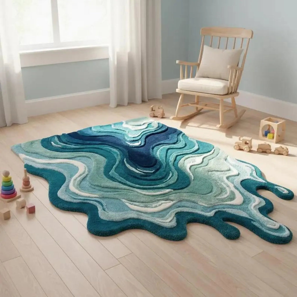Hand-Tufted Abstract Melting Rug – Modern Irregular Shape Wool Area Rug