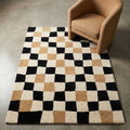 Luxury Hand Tufted Irregular Checkerboard Rug – Modern Wavy Grid Area Carpet for Minimalist Contemporary Interiors